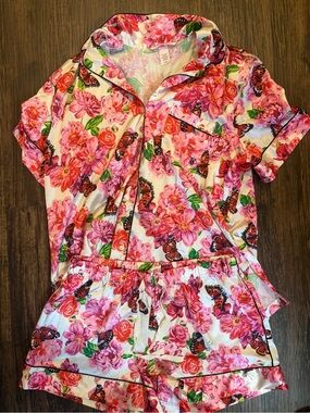 Victoria Secret Pink Floral One-Piece Romper with Butterfly Print
